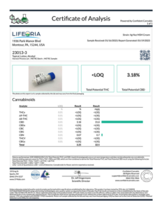 LIFEORIA A LIFEORIA certificate of analysis for a lifedia product.