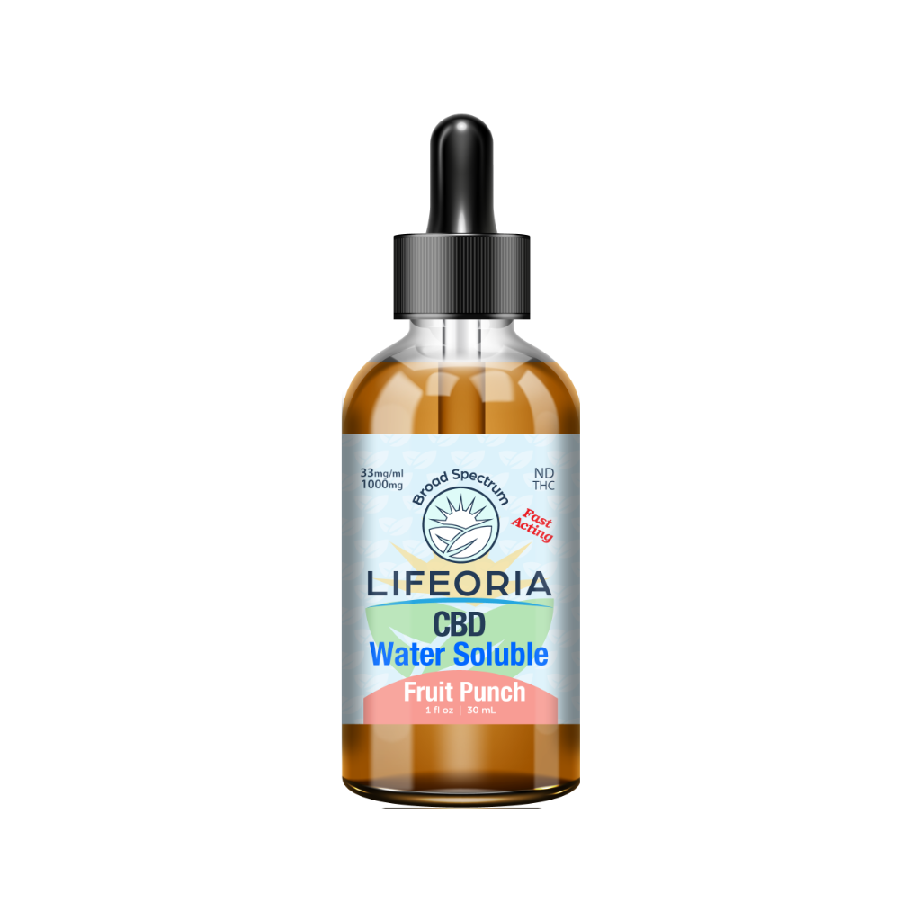 LIFEORIA A bottle of Lifeoria CBD oil on a black background.