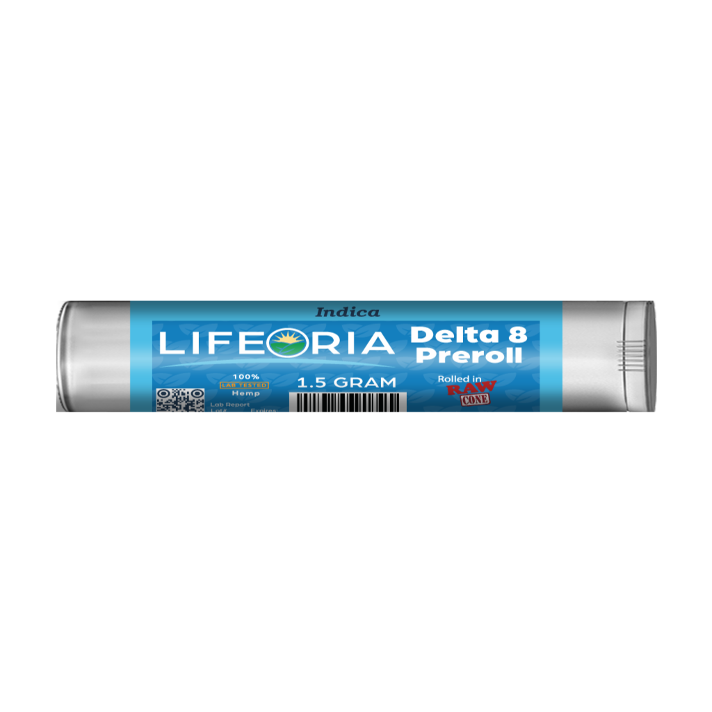 LIFEORIA         Description: A tube of LIFEORIA delta 8 on a black background.