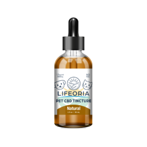 A bottle of natural pet LIFEORIA cbd oil.